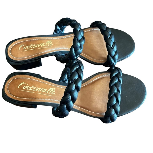 L’Intervalle Braided Leather Slide Sandal Black US 8 Double Strap Low Block Heel - Picture 11 of 14